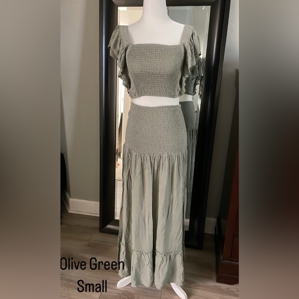 Sage Green Maxi Skirt/Blouse set